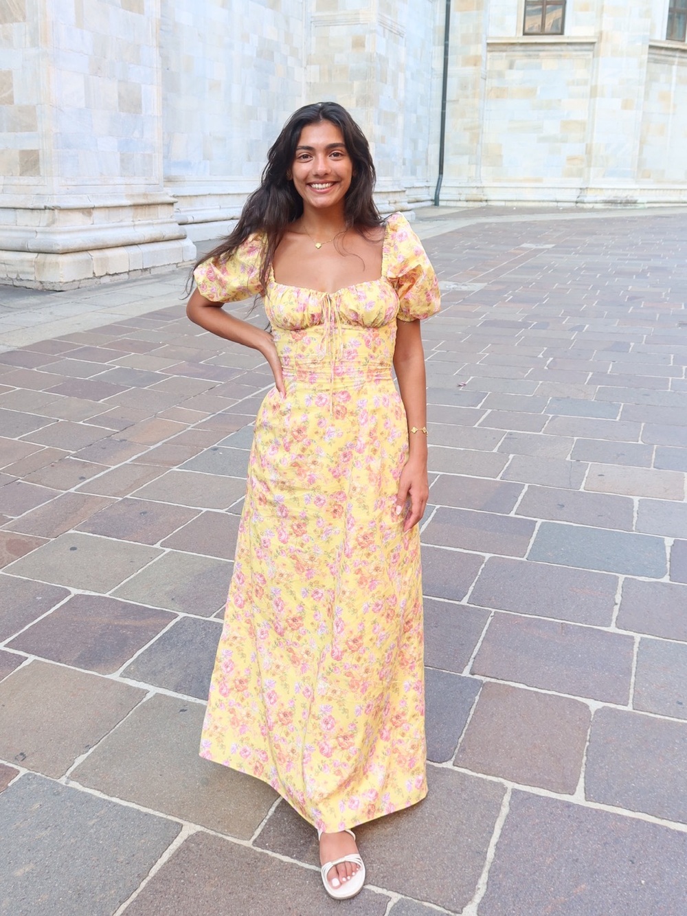 House of CB Yellow Floral Puff-Sleeve Maxi Dress with Sweetheart Bodice - Picture 12 of 13